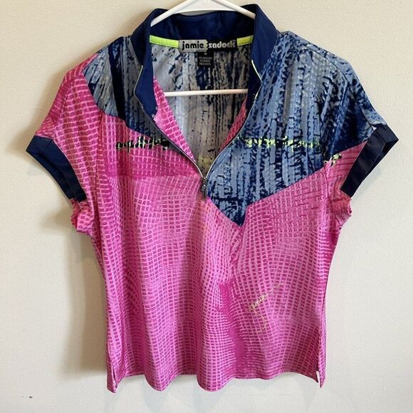 JAMIE SADOCK 1/4 Zip Polo Golf Tennis Pickleball Pink Blue Graphic Size M - Picture 1 of 9